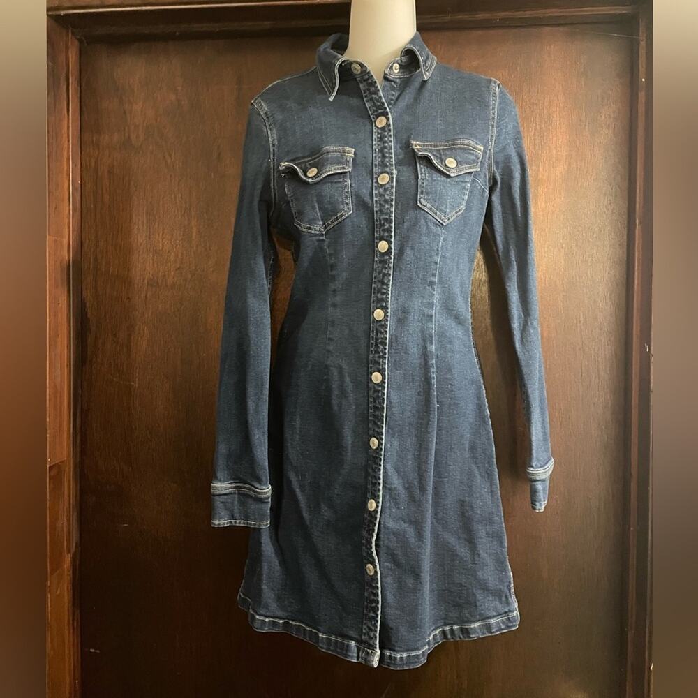 Dex Brand Women's Small Denim Long Sleeve Front Snap Button Dress